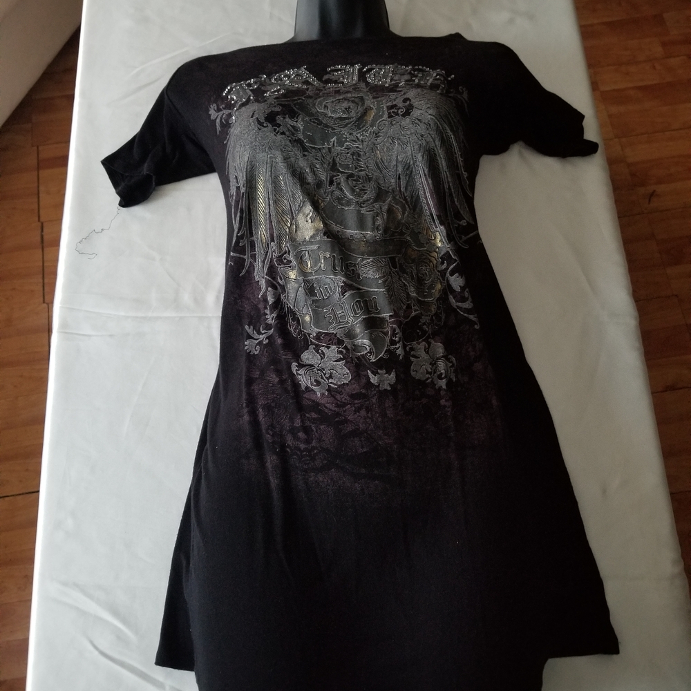 S-Twelve Black Graphic Asymmetrical Tunic